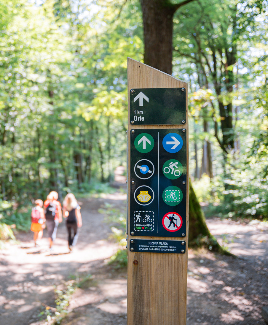 Hiker signs on hiking path